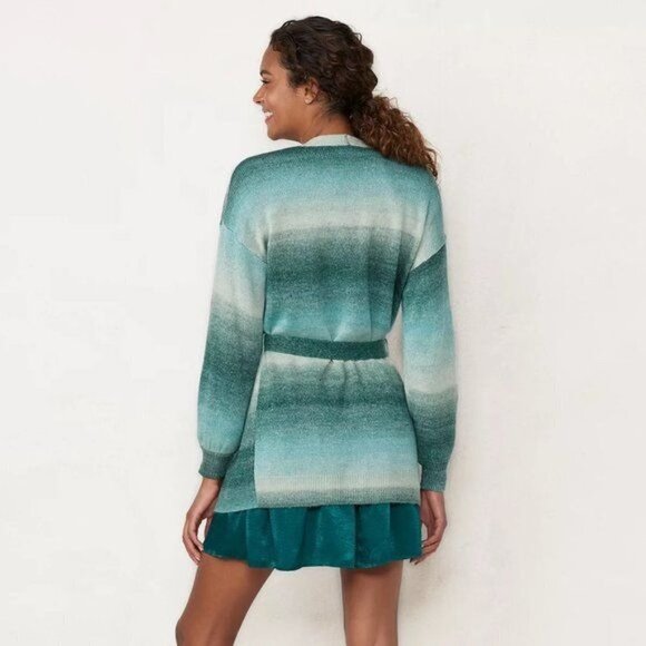 LC Lauren Conrad Womens Pink Ombre Belted Knit Cardigan Sweater Plus Sz XXL New - Picture 2 of 9